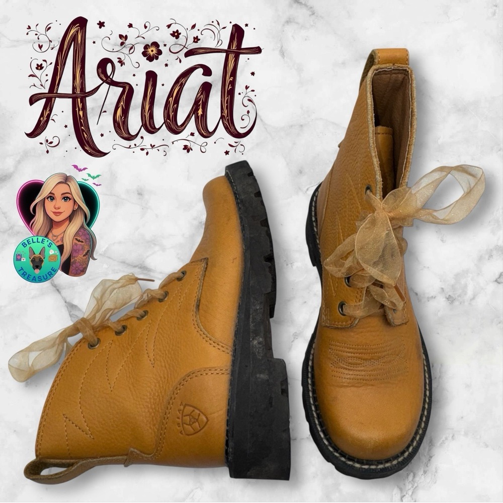 Ariat‎ Cascade Womens Bootie US 5.5-6 Mustard Yellow Leather Work Boots 14797
